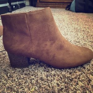 Brown booties with memory foam